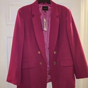 The Limited Hot Pink Double-Breasted Blazer with Gold Buttons